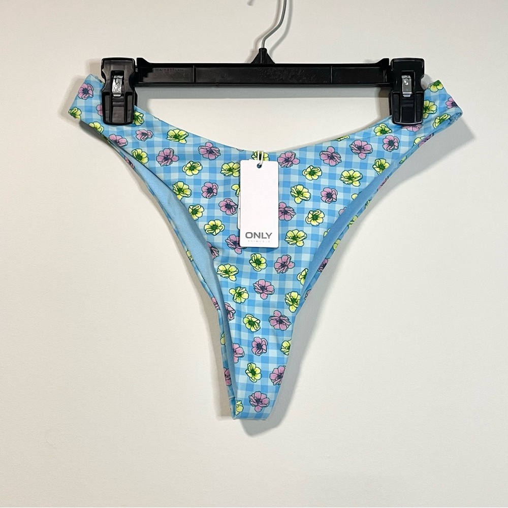 NEW Only Gingham Floral Print Bikini Bottom (size L)